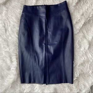 Navy Blue Faux Leather Pencil Skirt